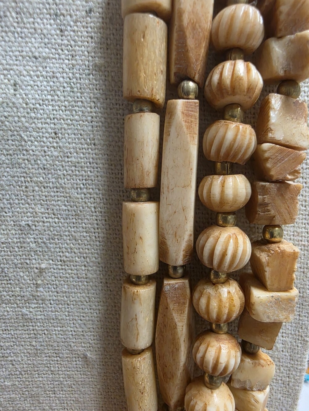 Vintage Hand-Carved Ox Bone 4 Strand Ethnic Boho Statement Necklace - Picture 6 of 8